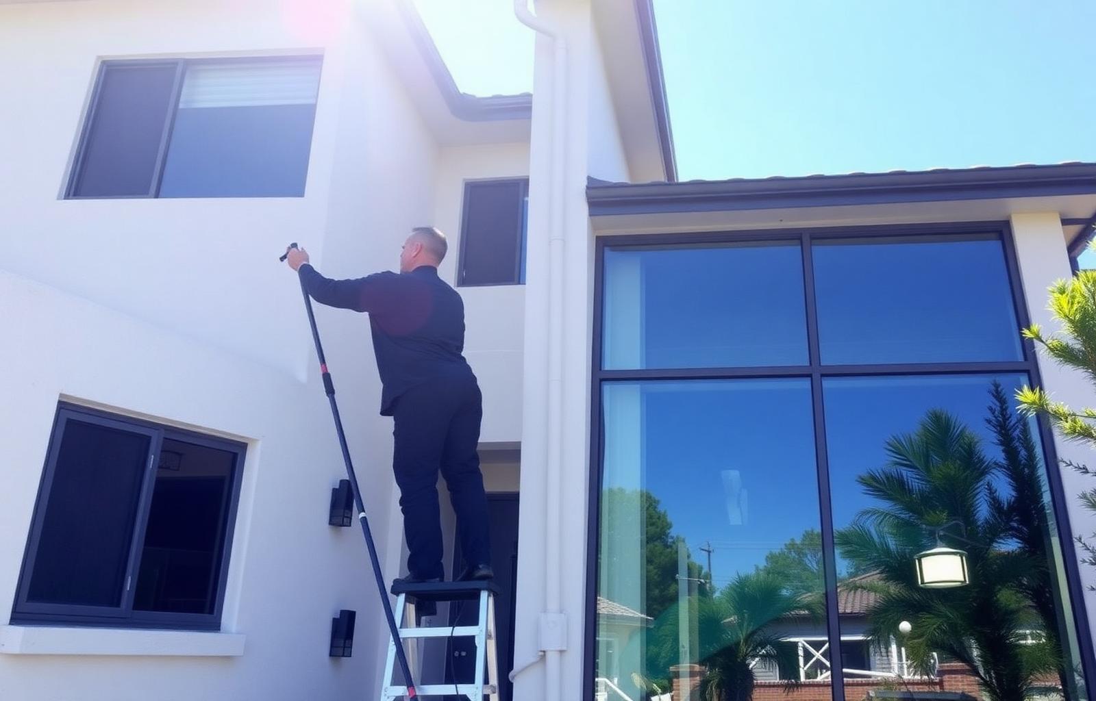 Ground-level water-fed pole window cleaning in Southern California